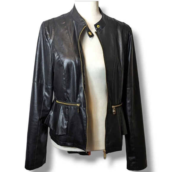 Steve Madden Jackets & Blazers - Steve Madden Peplum Moto Faux Leather Biker Jacket with Gold Zipper: Women's L